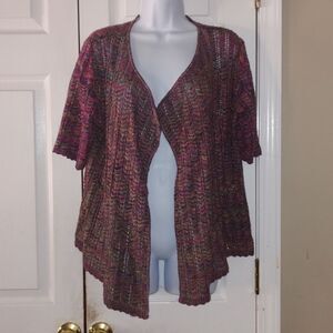 Christopher & Banks Petite multicolor short sleeve open front cardigan Sz LP